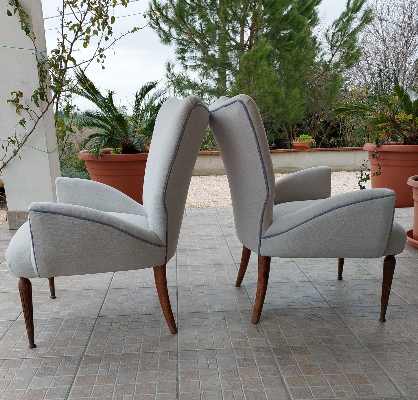 2 Pearl Velvet Armchairs 50s