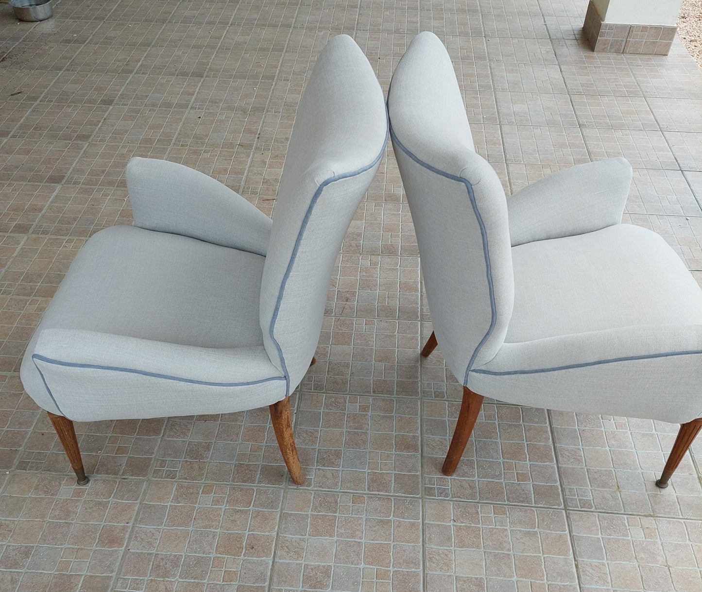 2 Pearl Velvet Armchairs 50s