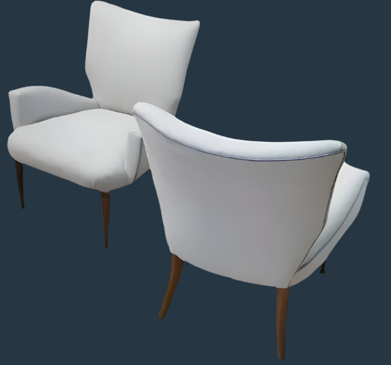 2 Pearl Velvet Armchairs 50s