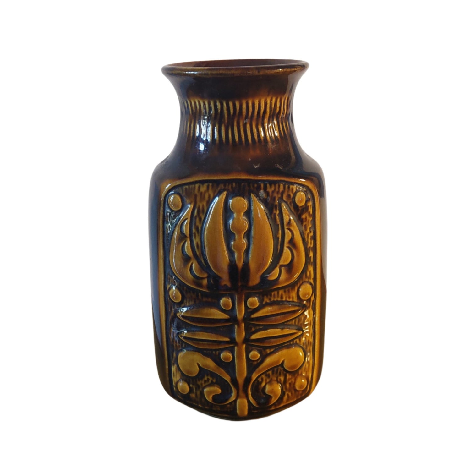 front of brown German vase