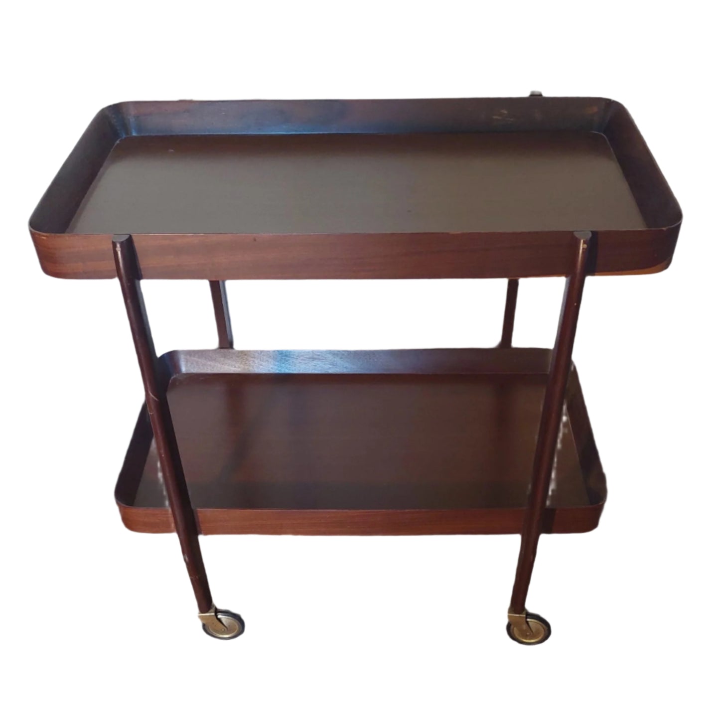 Teak trolley with two tiers and brass wheels
