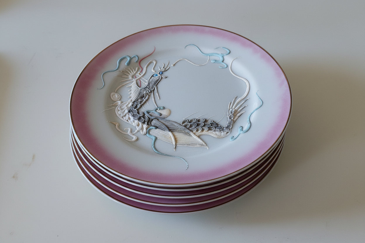 set of 6 Japanese Moriage Dragon plates from the 60's
