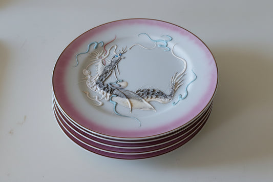 set of 6 Japanese Moriage Dragon plates from the 60's
