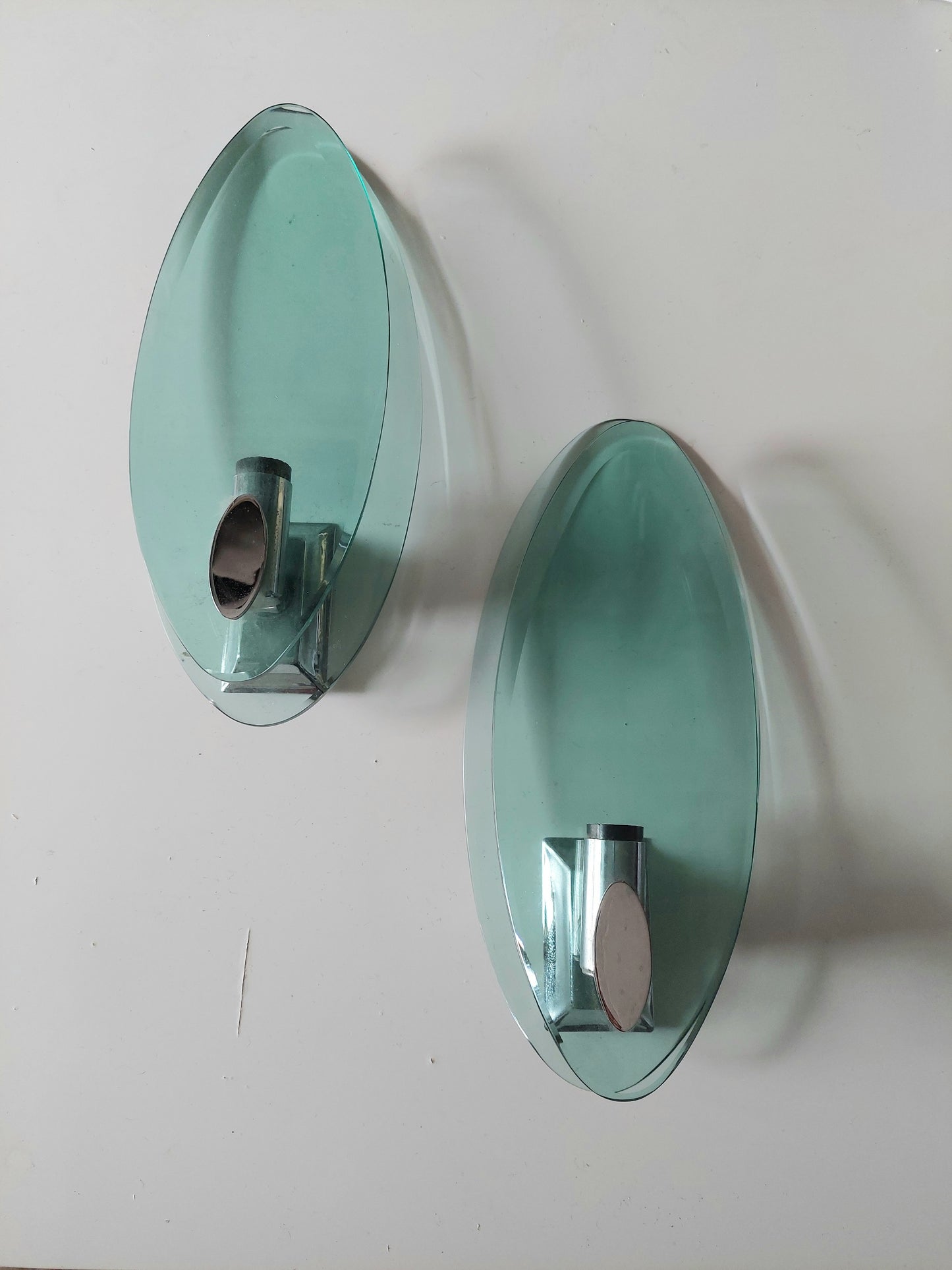 Pair of Fontana Arte Italian Glass Wal lLights