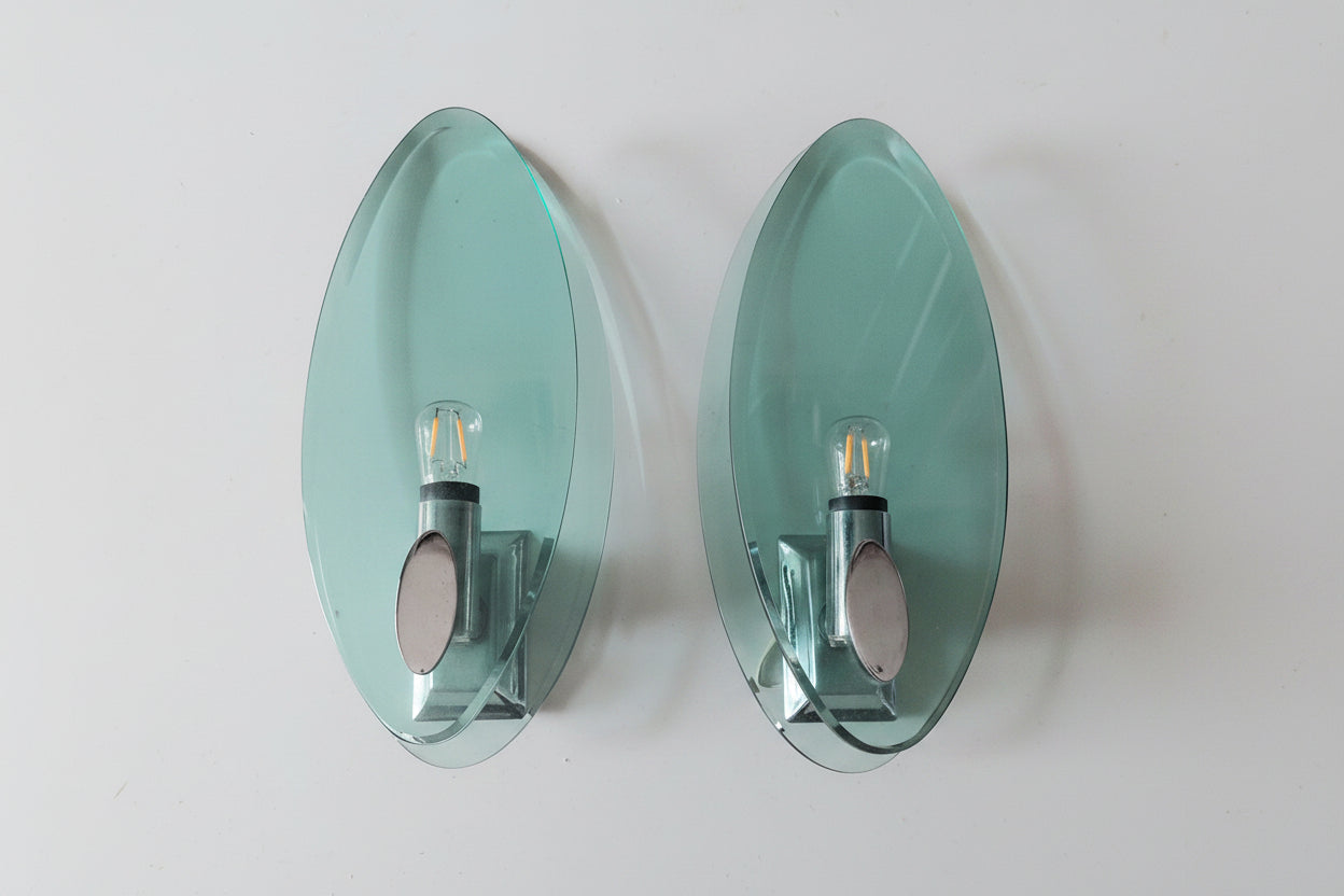 Pair of Fontana Arte Italian Glass Wal lLights