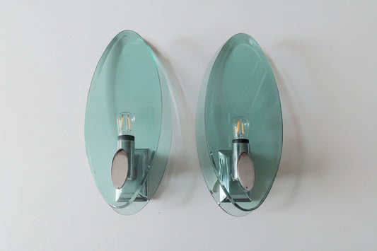Pair of Fontana Arte Italian Glass Wal lLights