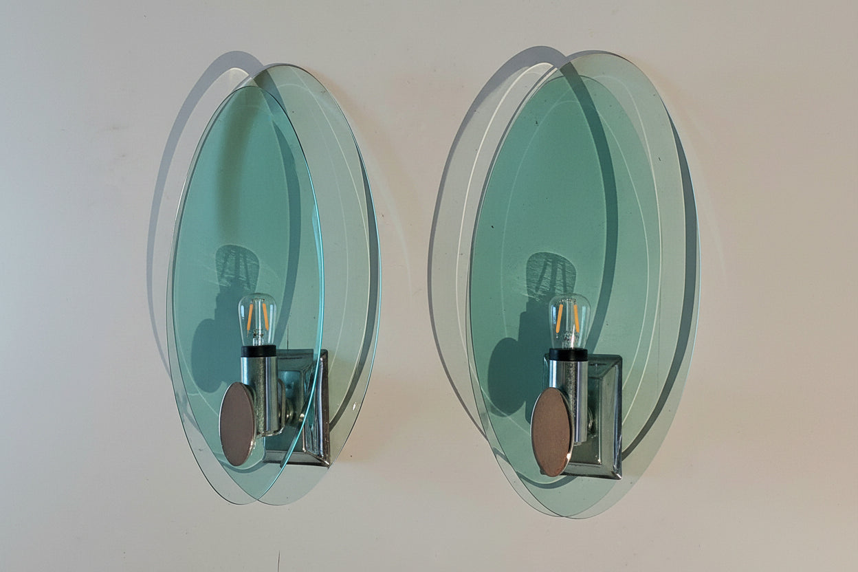 Pair of Fontana Arte Italian Glass Wal lLights