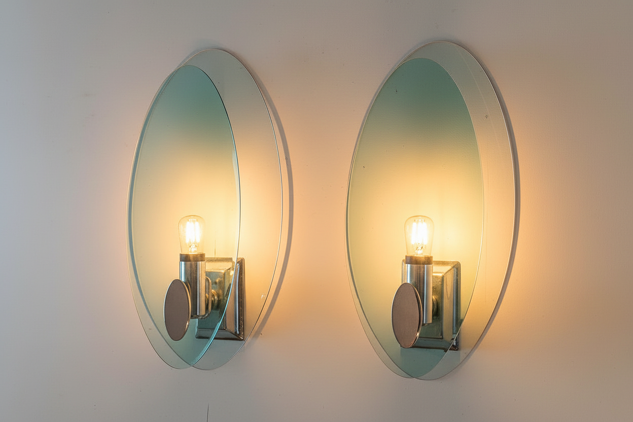 Pair of Fontana Arte Italian Glass Wal lLights