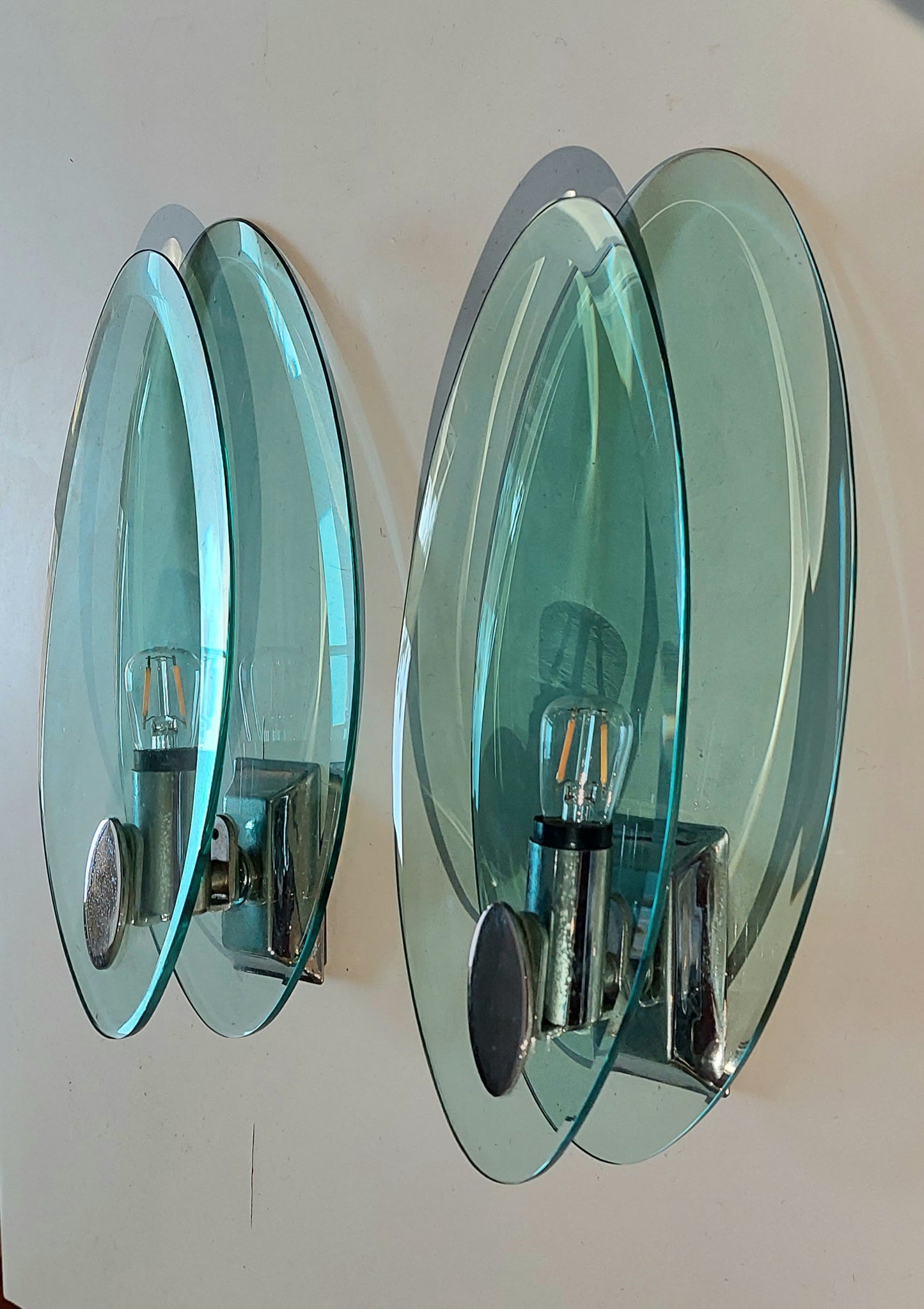 Pair of Fontana Arte Italian Glass Wal lLights