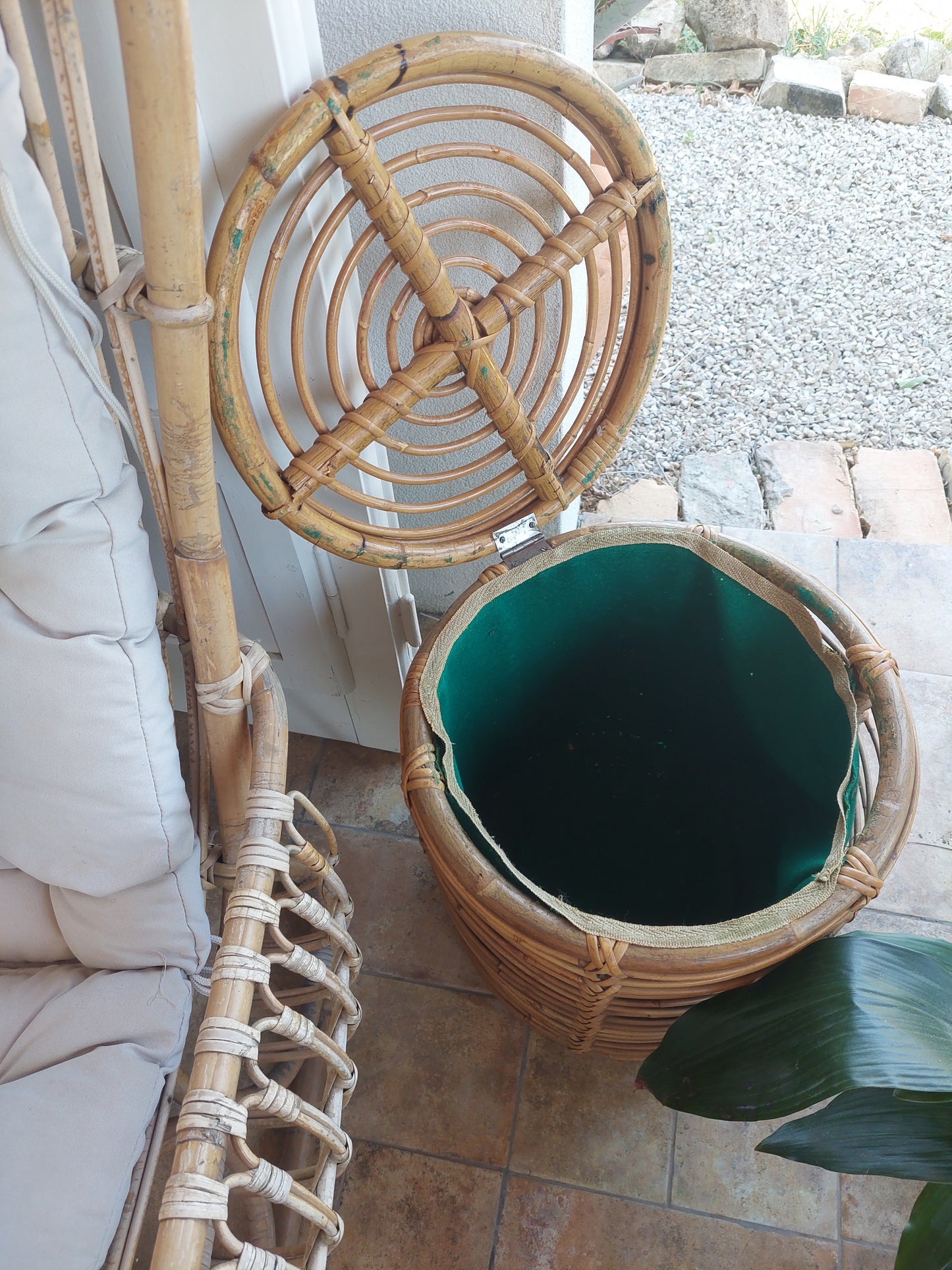 Tito Agnoli 60's Round Bamboo Storage Stool