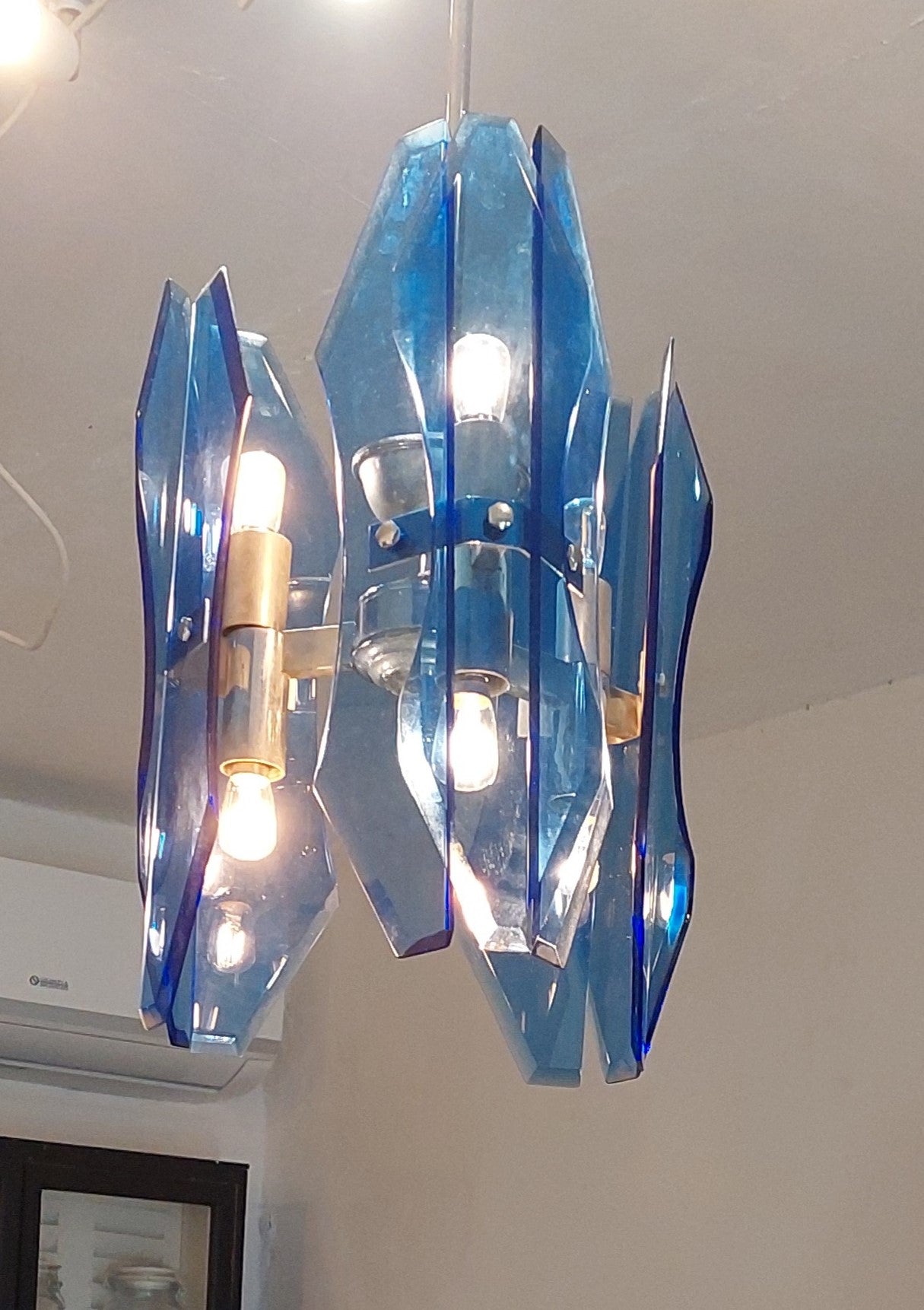 Pendent lamp by Veca in Murano blue glass