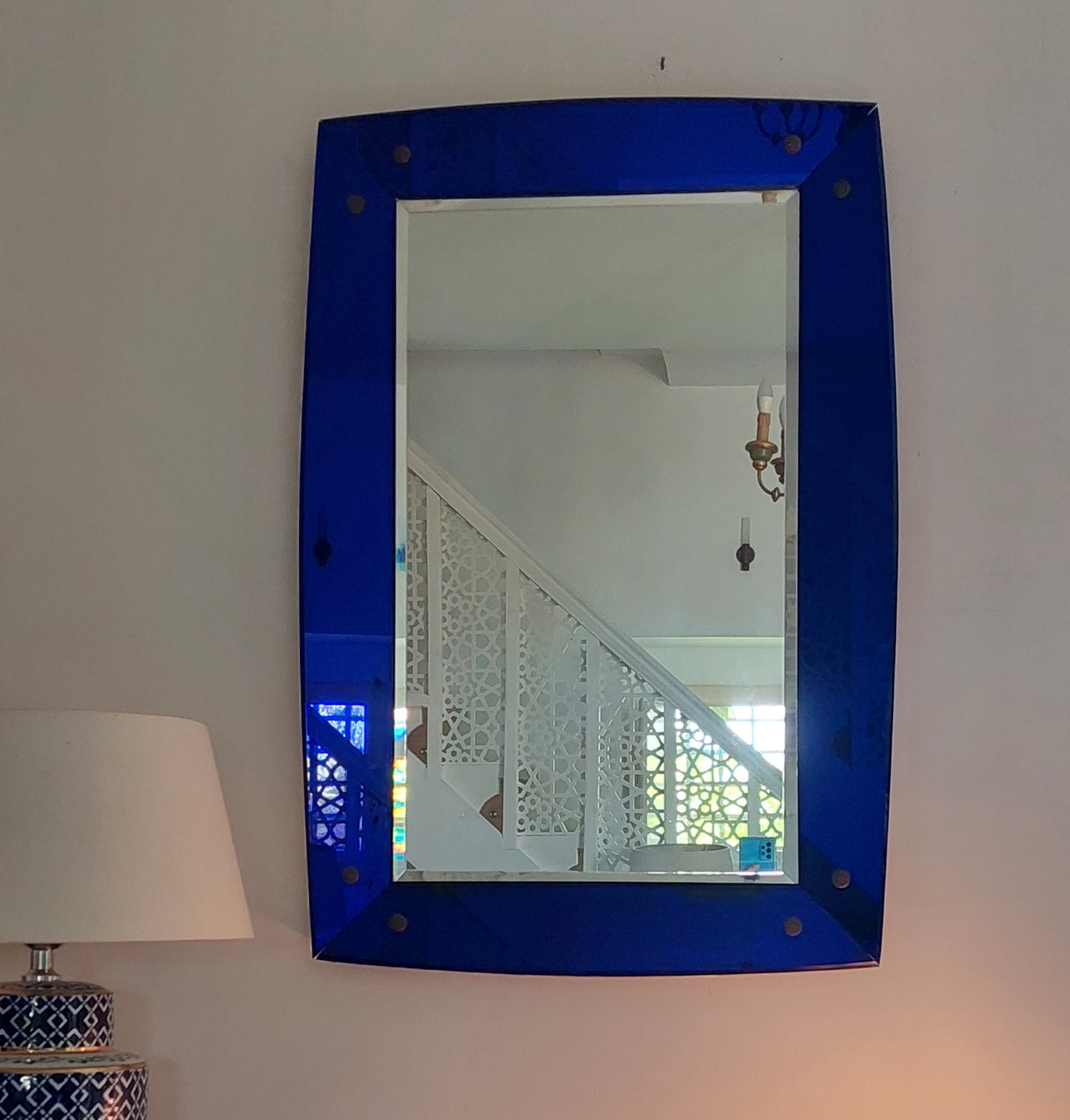 Italian Blue Mirano Glass  Mirror c.1960