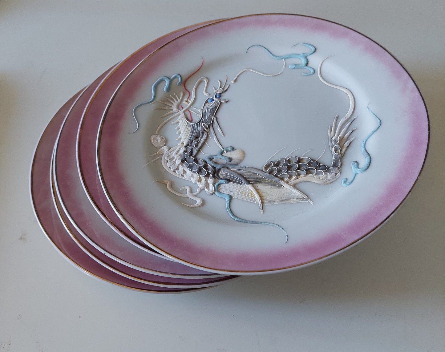 set of 6 Japanese Moriage Dragon plates from the 60's