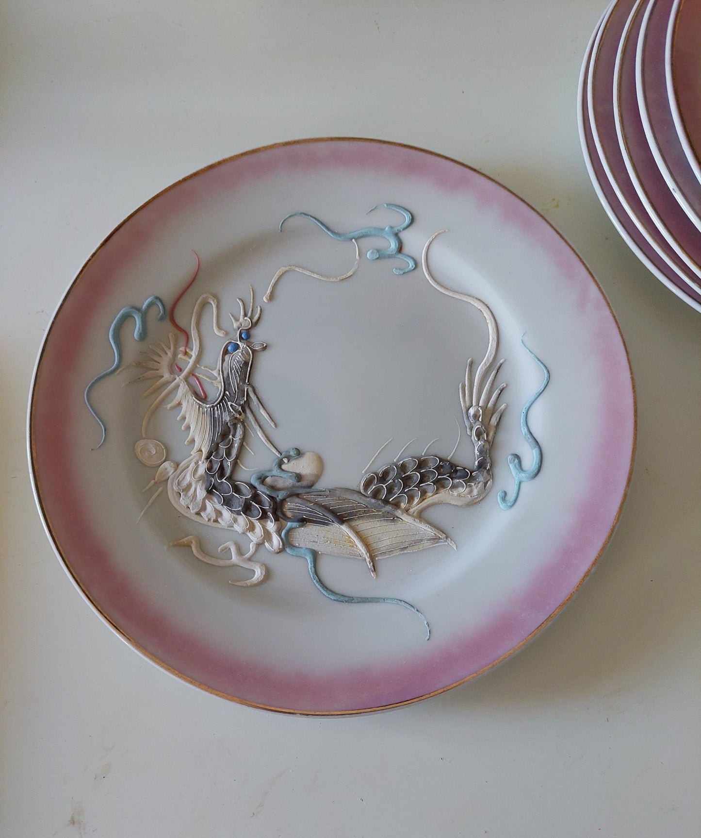 set of 6 Japanese Moriage Dragon plates from the 60's