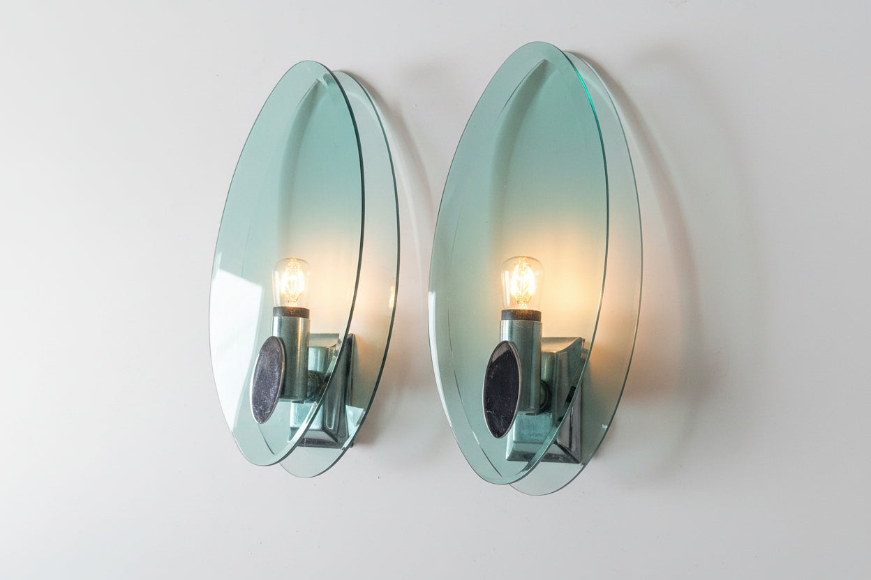 Pair of Fontana Arte Italian Glass Wal lLights