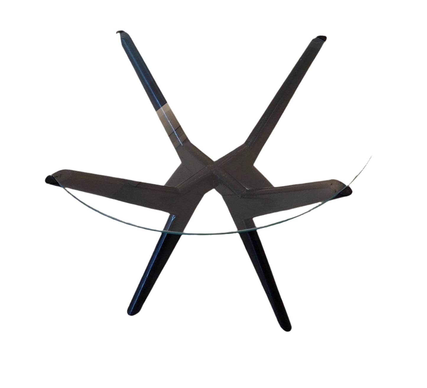 round glass side table with black wood legs