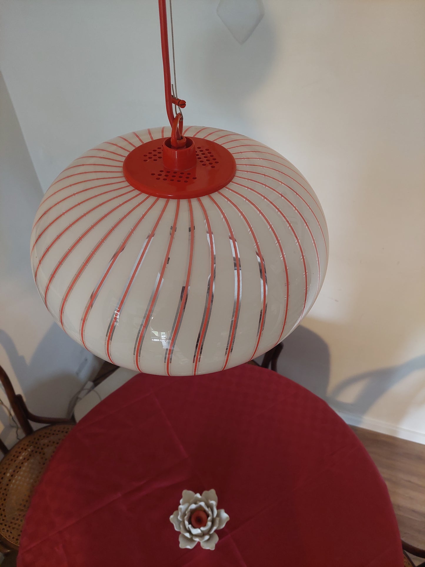 Red and White 70;s Pendant Lamp SOLD
