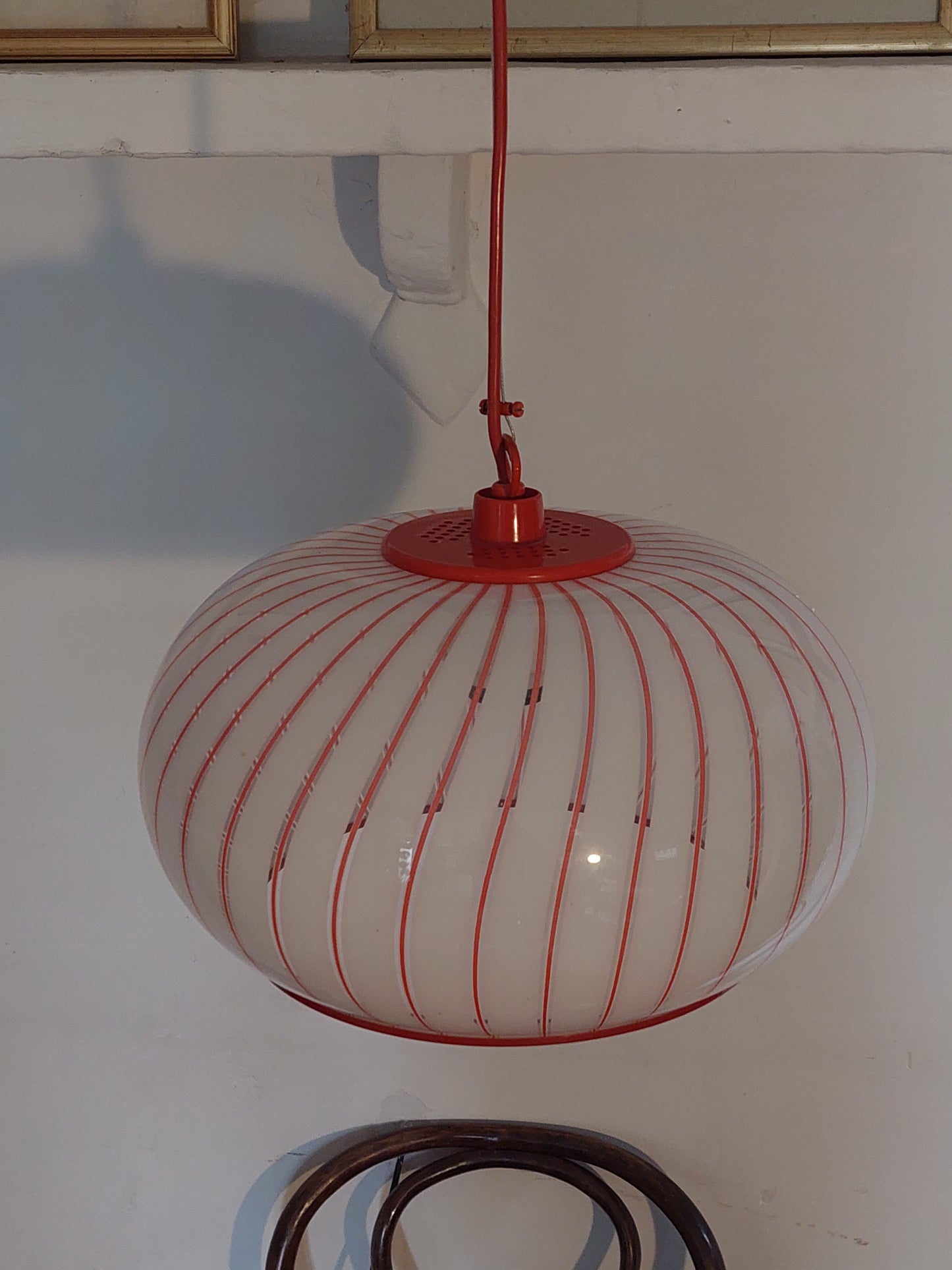 Red and White 70;s Pendant Lamp SOLD