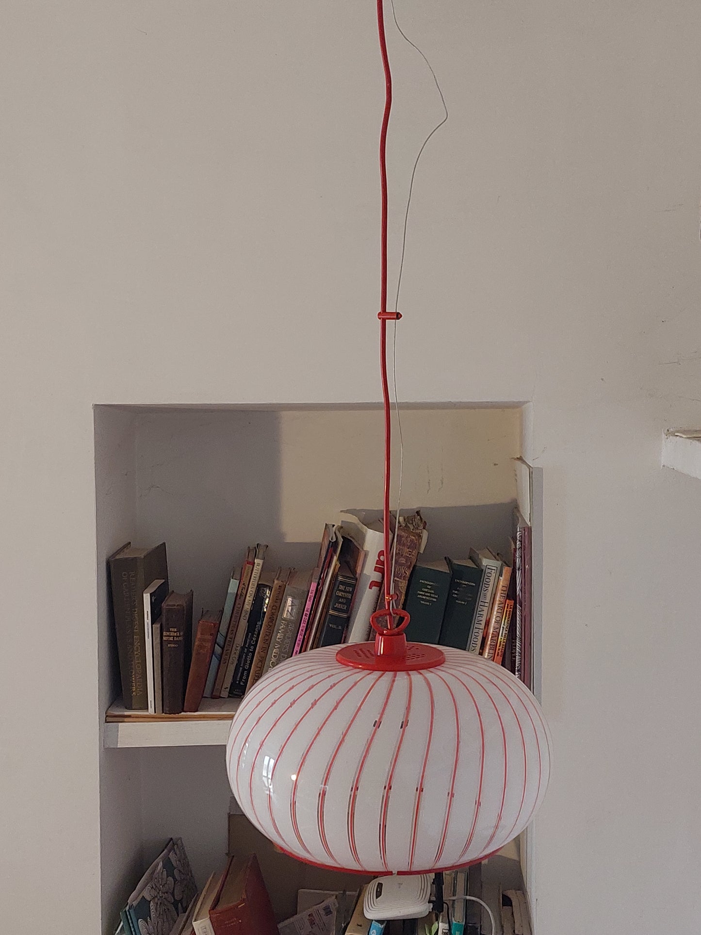 Red and White 70;s Pendant Lamp SOLD