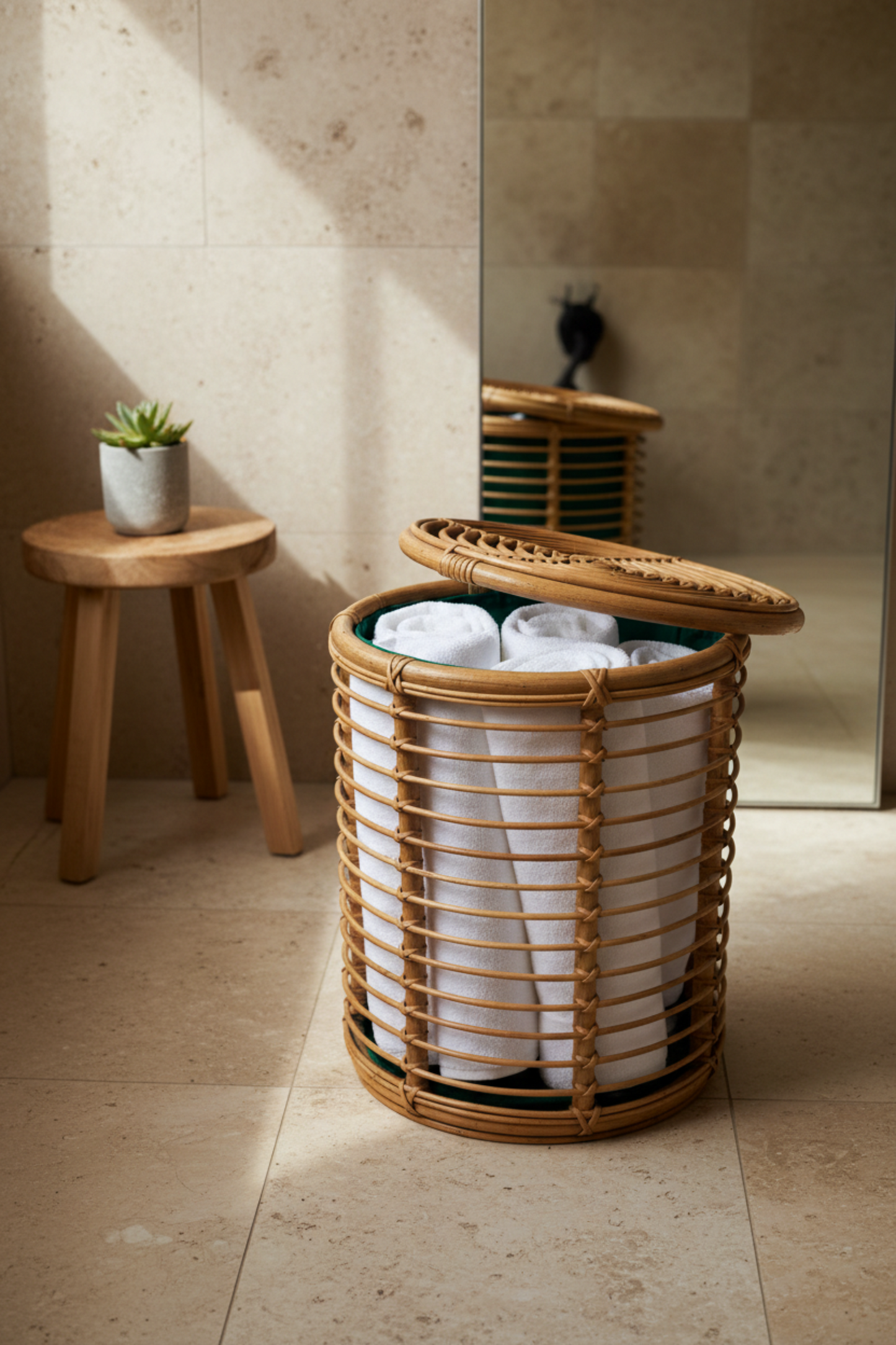 Tito Agnoli 60's Round Bamboo Storage Stool