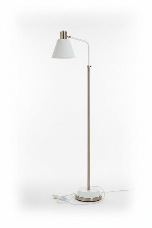 White metal and brass floor lamp