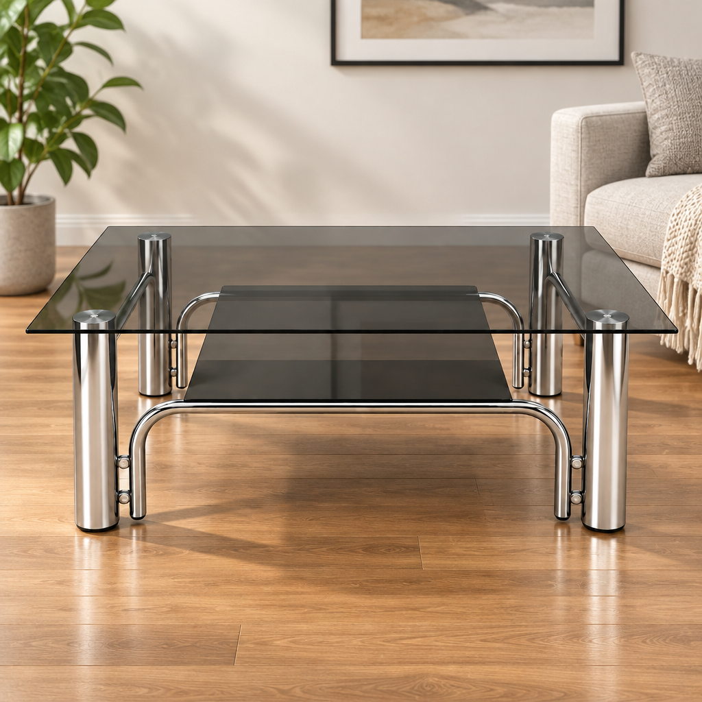 Bauhaus  Chrome and Glass Coffee Table