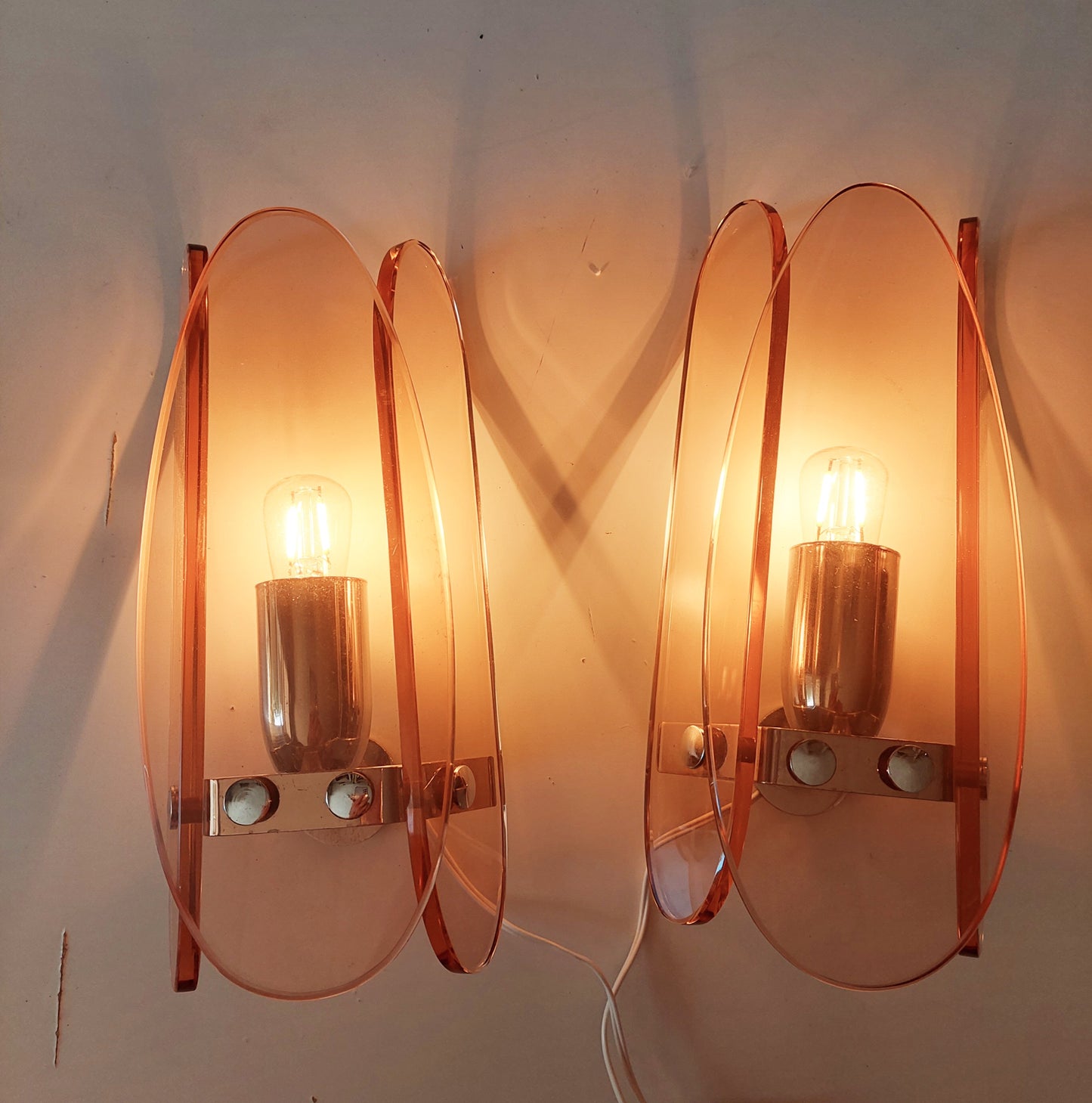 Pair of Italian Pink Glass 60's Wall Lights