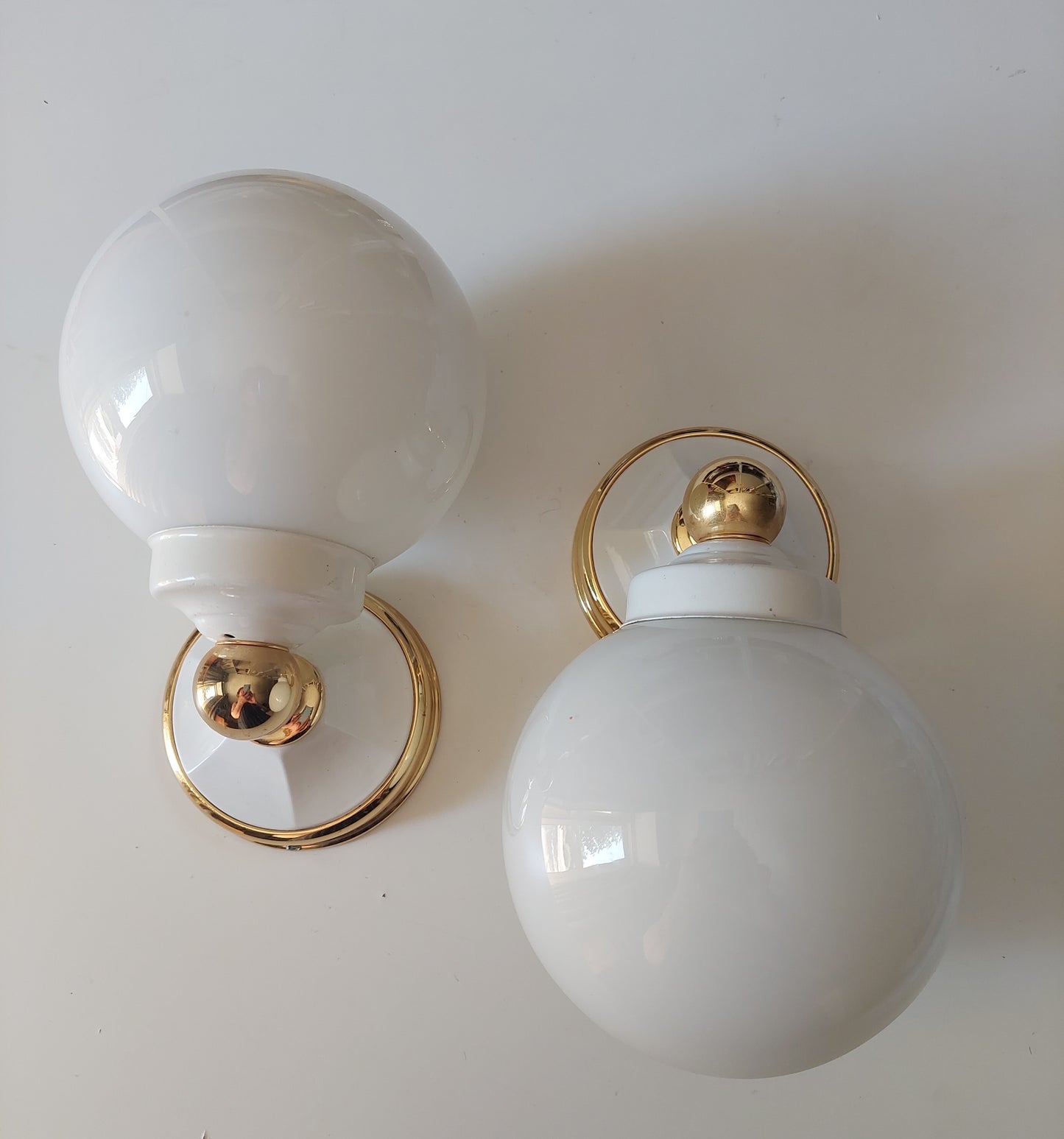 Pair of White Globe Wall Lamps