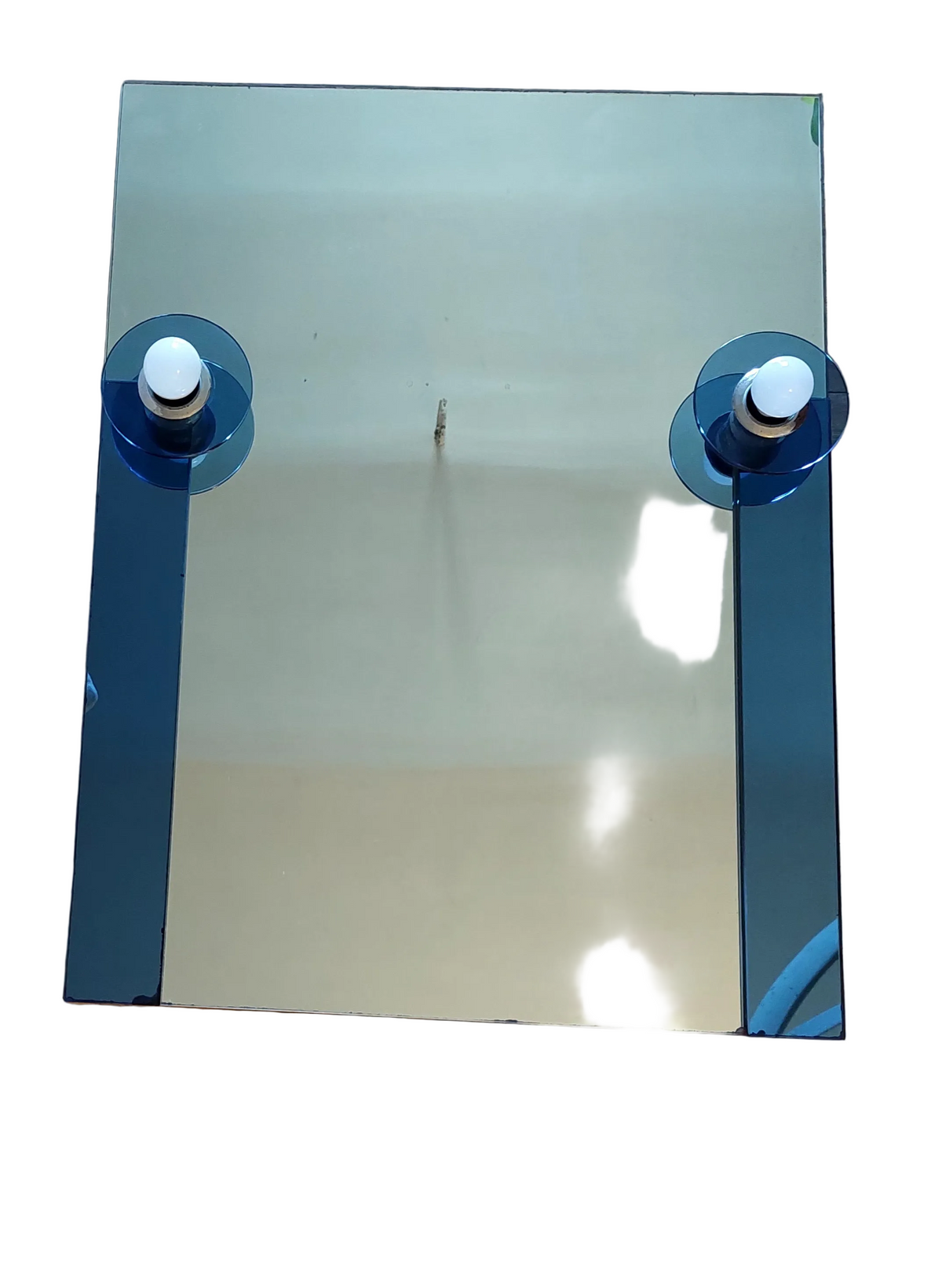 Italian Blue Framed Mirror with lights from the 70s