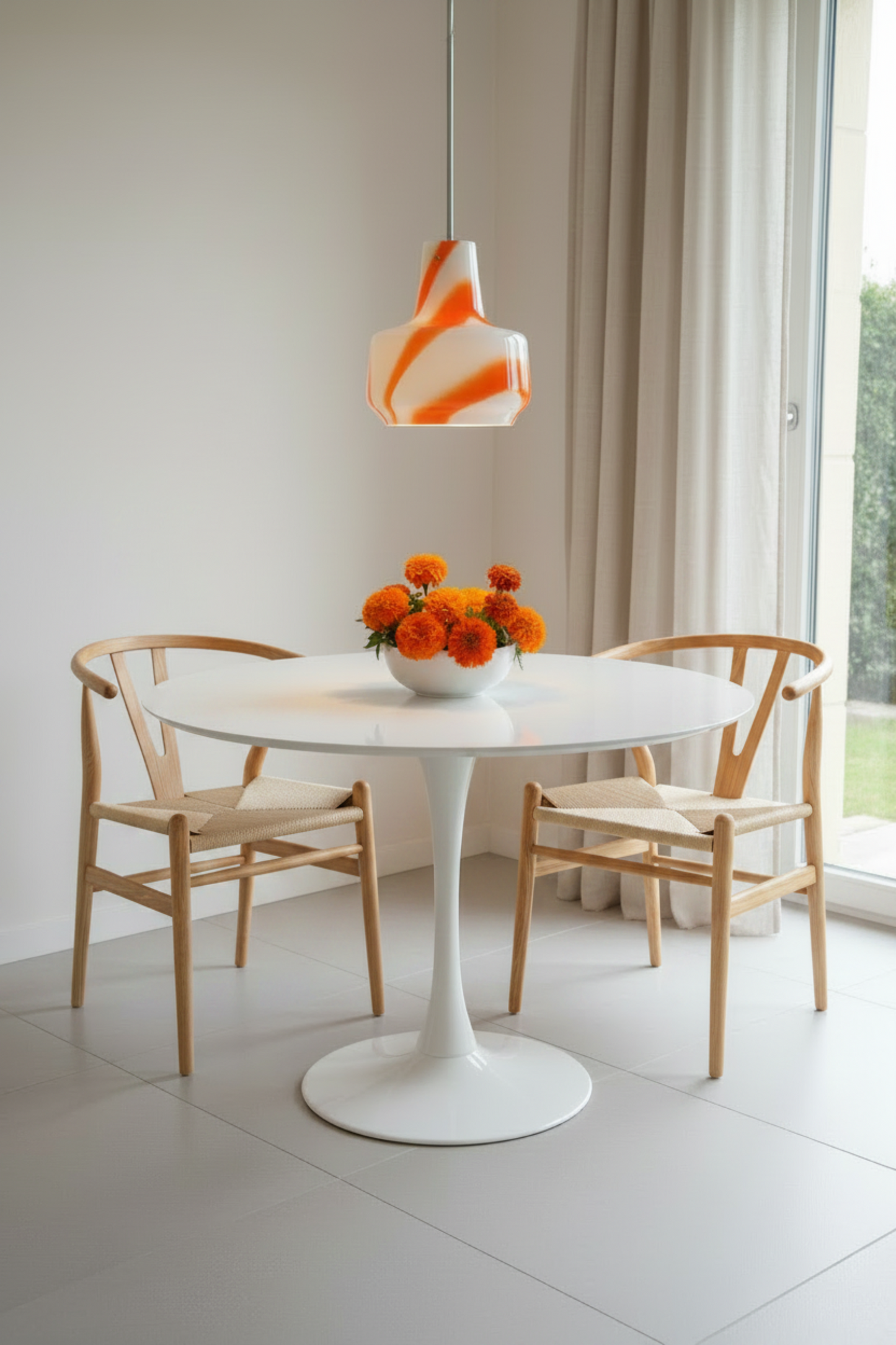 Orange Pattern Murano 1970s  Pendant Light