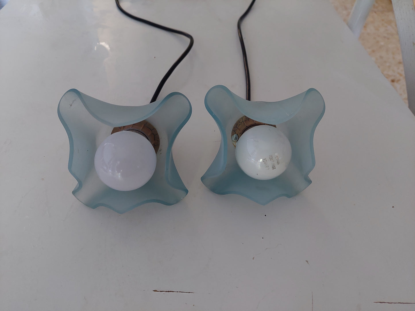 Pair of 80's Hankerchief Glass Pendant Lights
