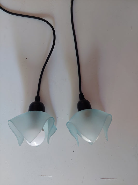 Pair of 80's Hankerchief Glass Pendant Lights