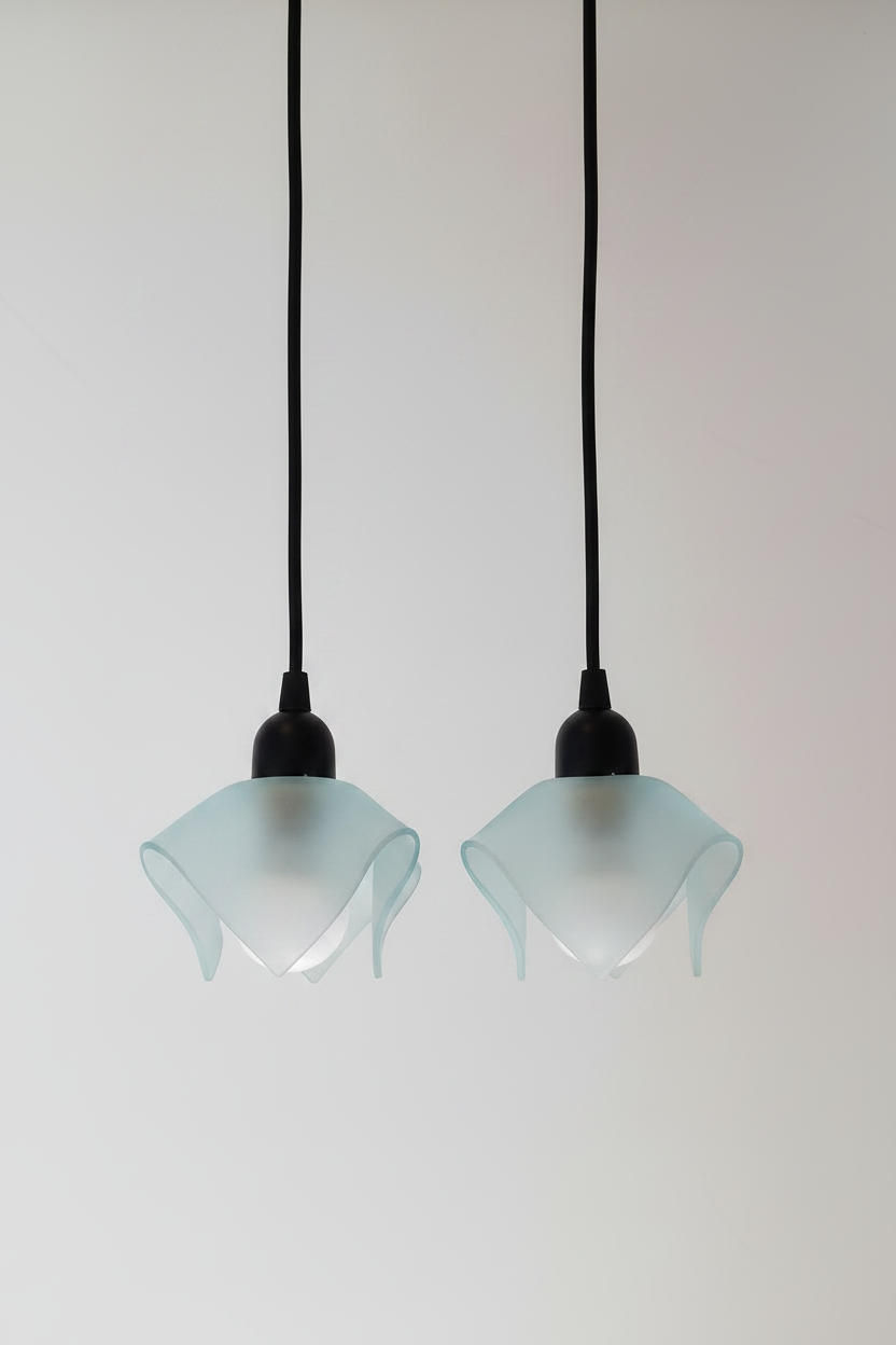 Pair of 80's Hankerchief Glass Pendant Lights