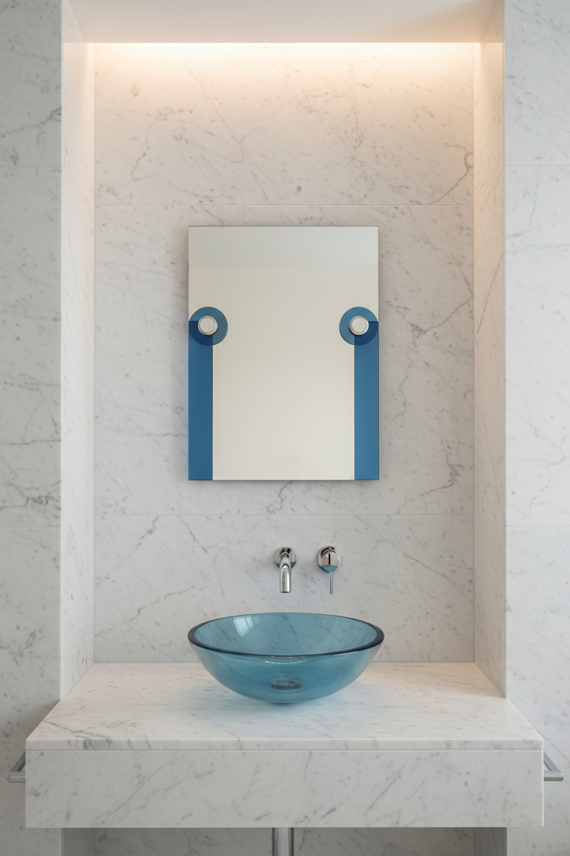 Italian Blue Framed Mirror with lights from the 70s