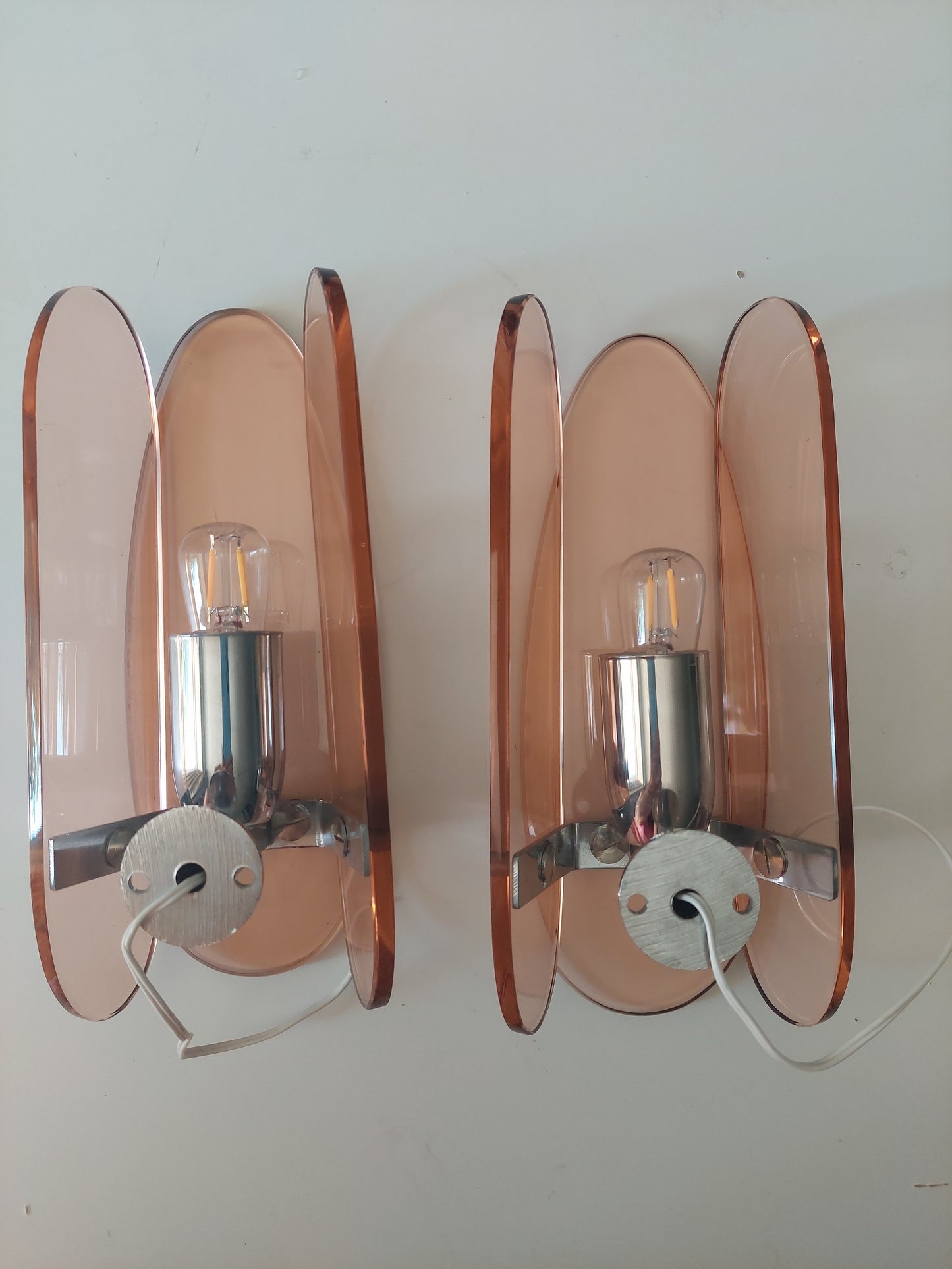 Pair of Italian Pink Glass 60's Wall Lights
