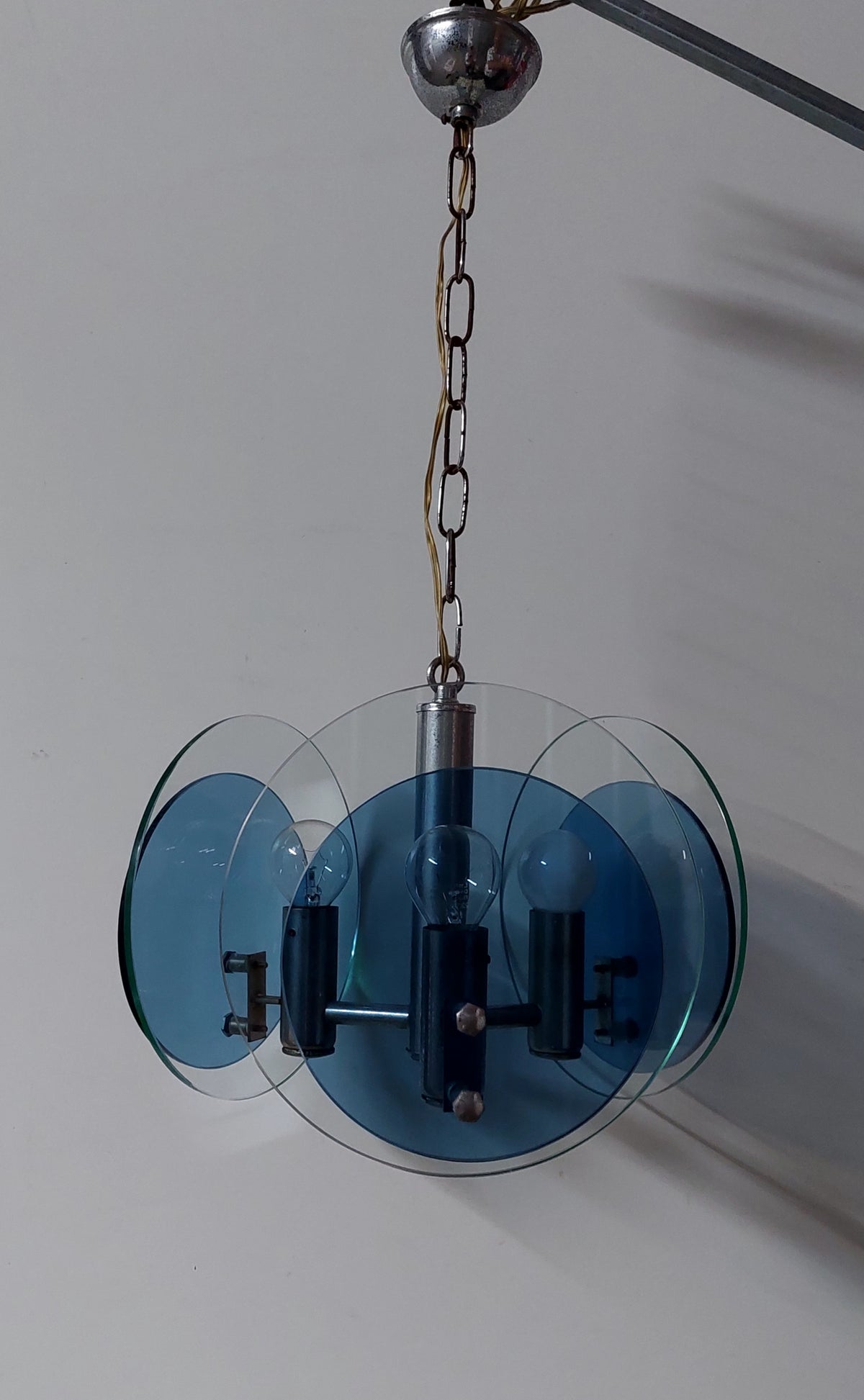 Veca Blue Glass Pendant 70's Lamp