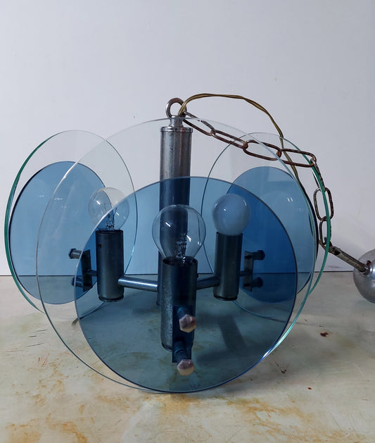 Veca Blue Glass Pendant 70's Lamp