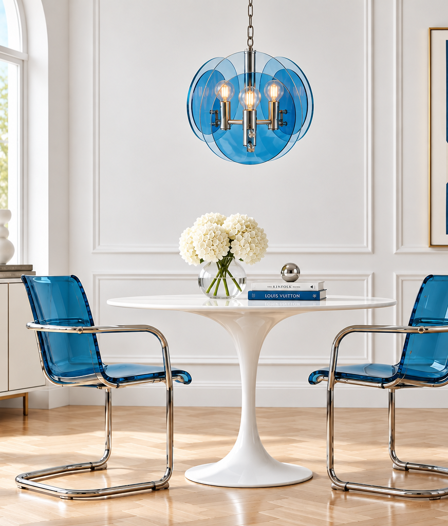 Veca Blue Glass Pendant 70's Lamp