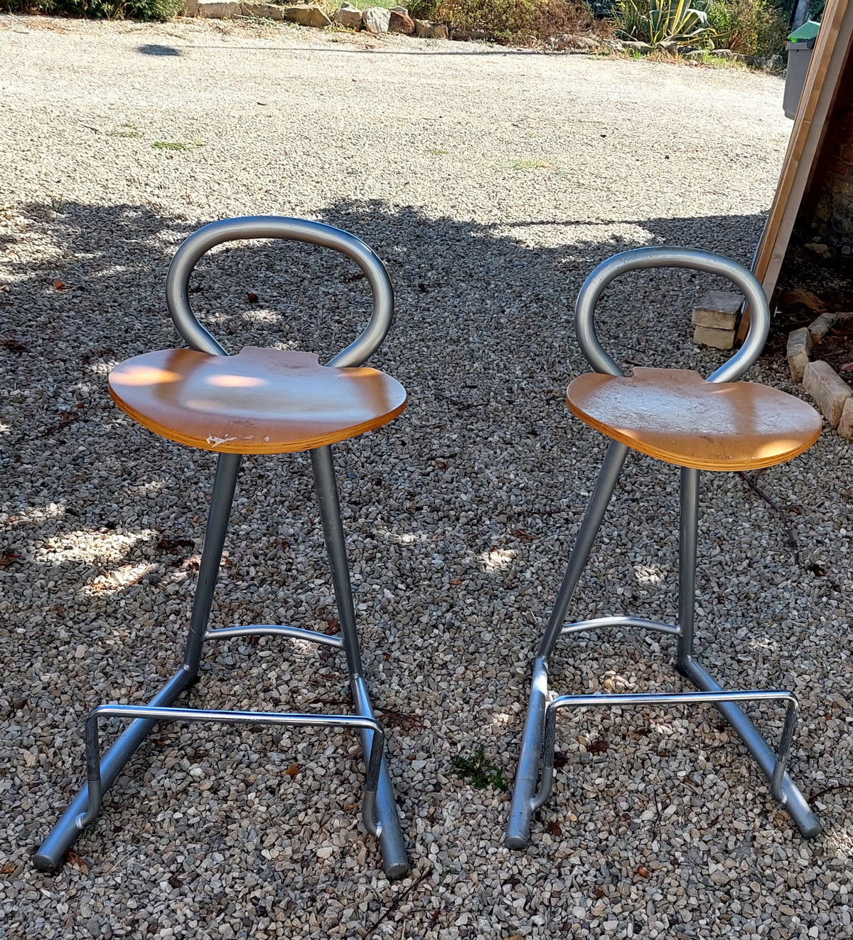 Pair of 80's Aluminium Bar Stools