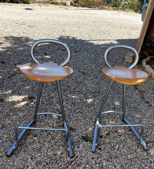 Pair of 80's Aluminium Bar Stools