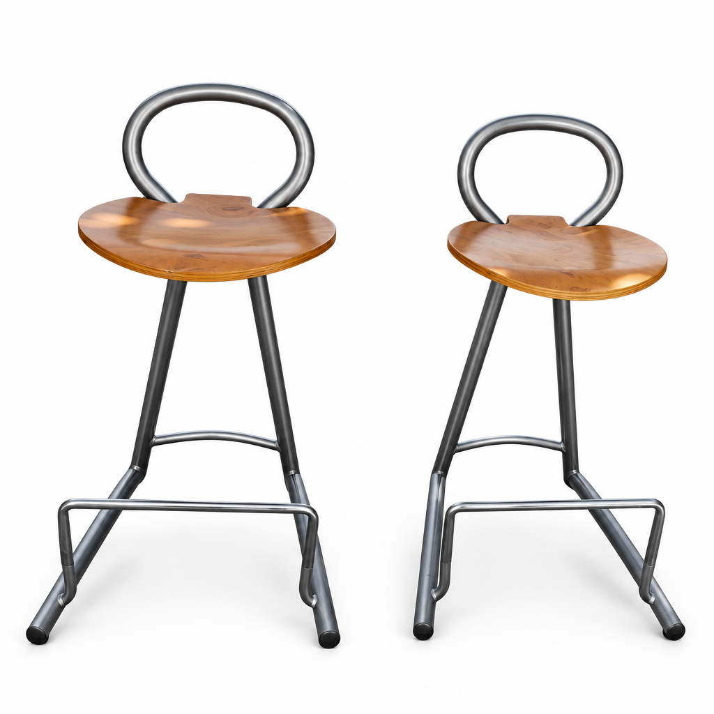 Pair of 80's Aluminium Bar Stools