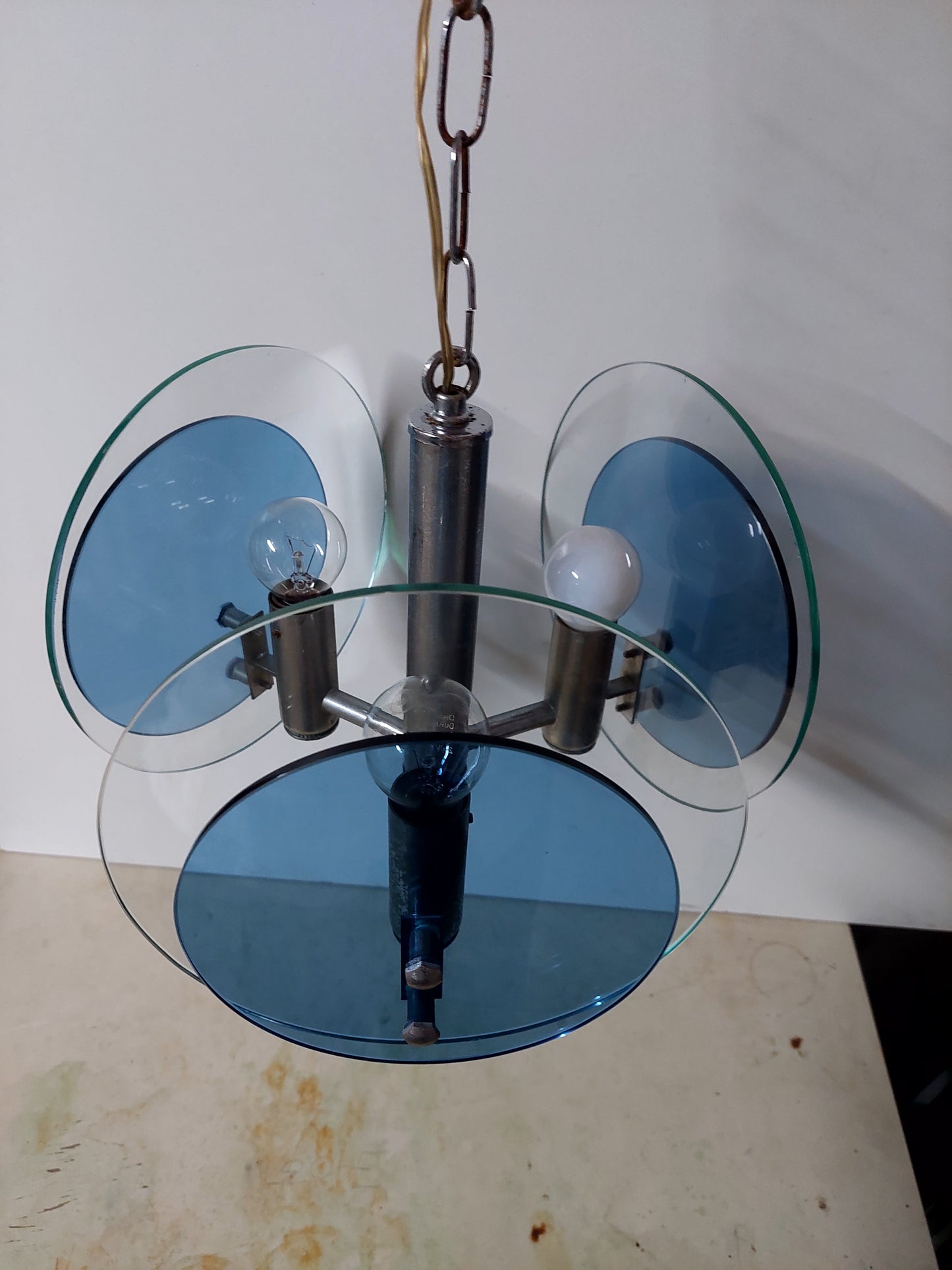 Veca Blue Glass Pendant 70's Lamp