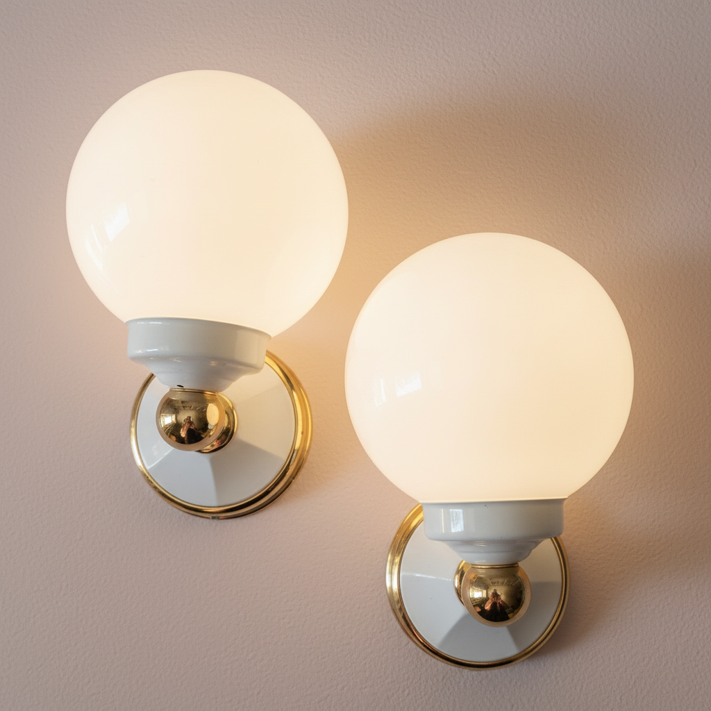 Pair of White Globe Wall Lamps