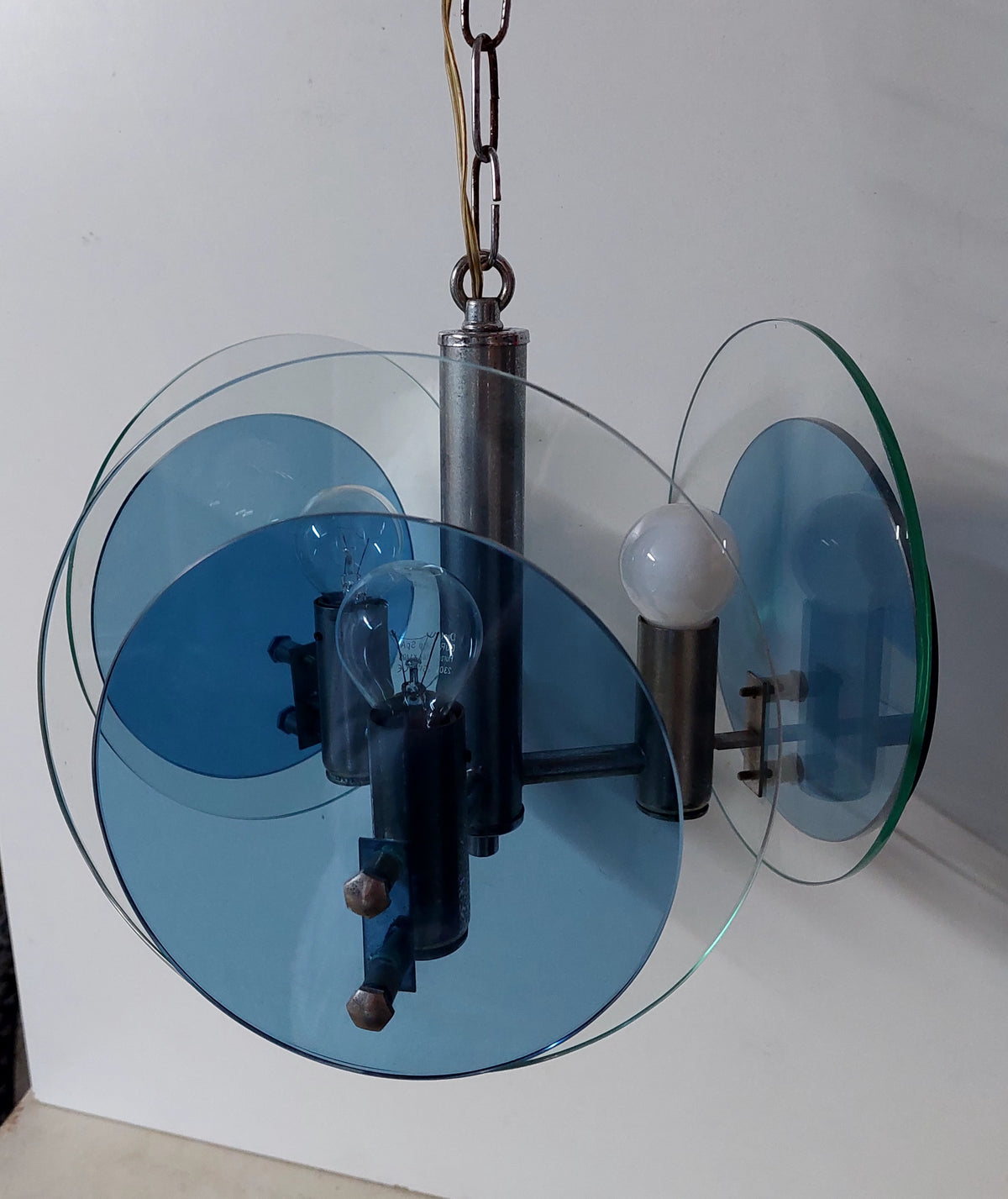 Veca Blue Glass Pendant 70's Lamp
