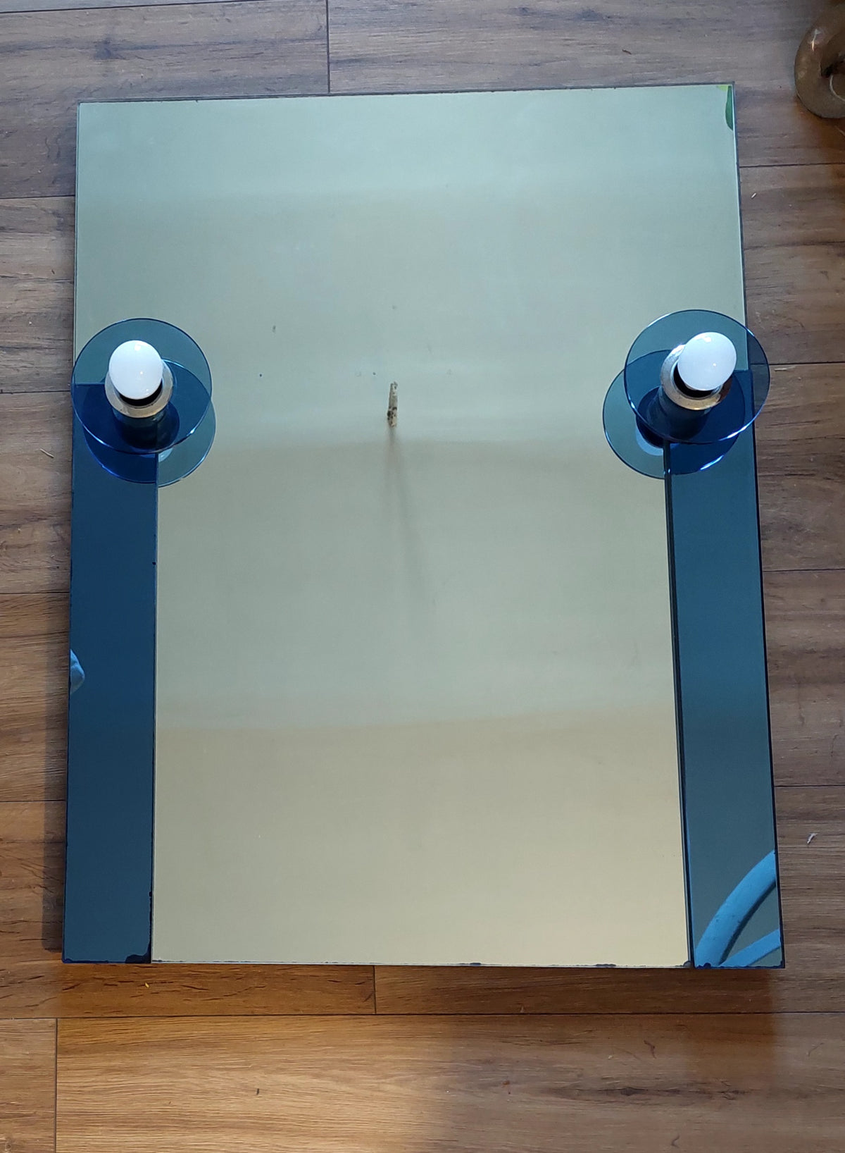 Italian Blue Framed Mirror with lights from the 70s