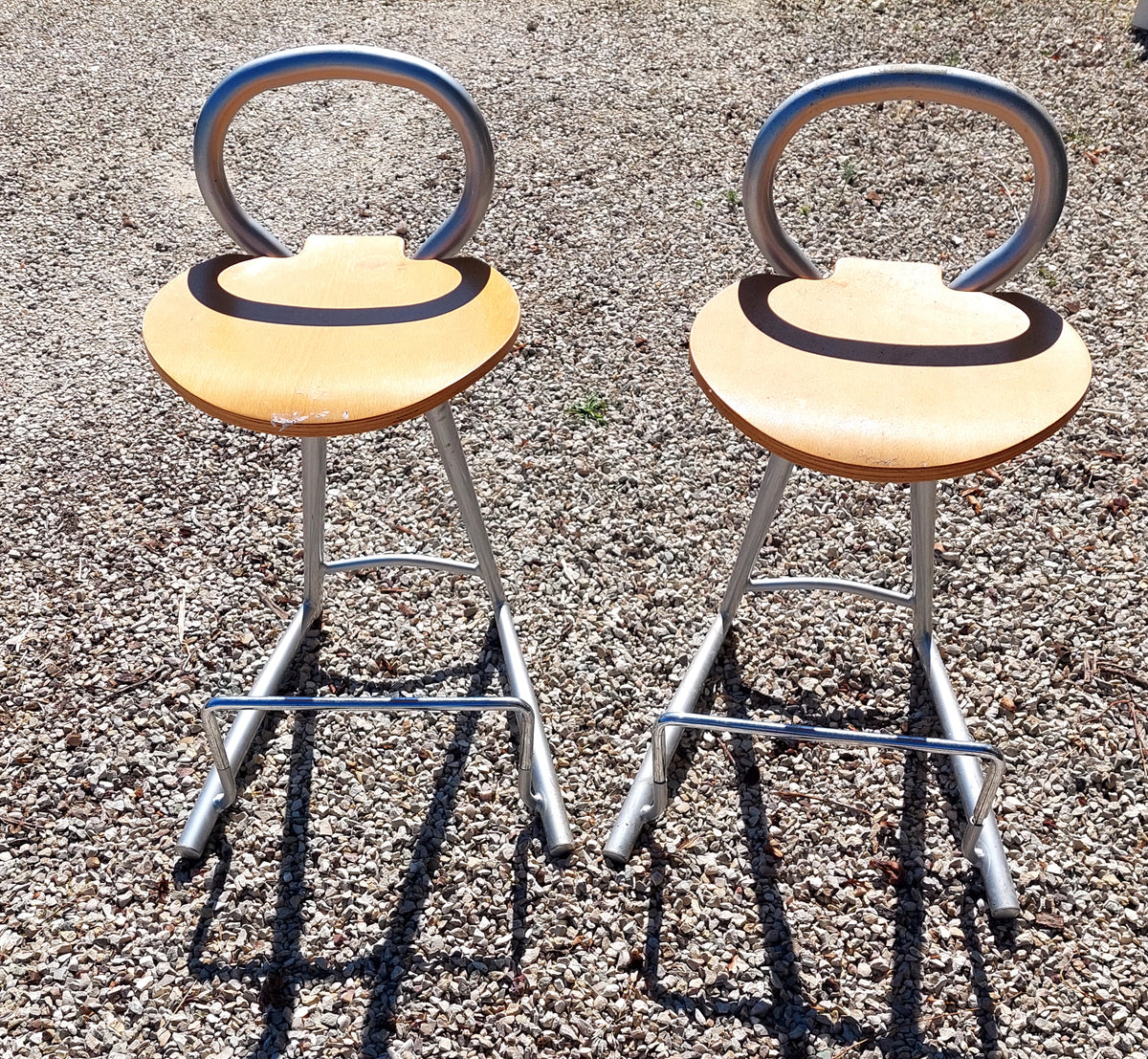Pair of 80's Aluminium Bar Stools