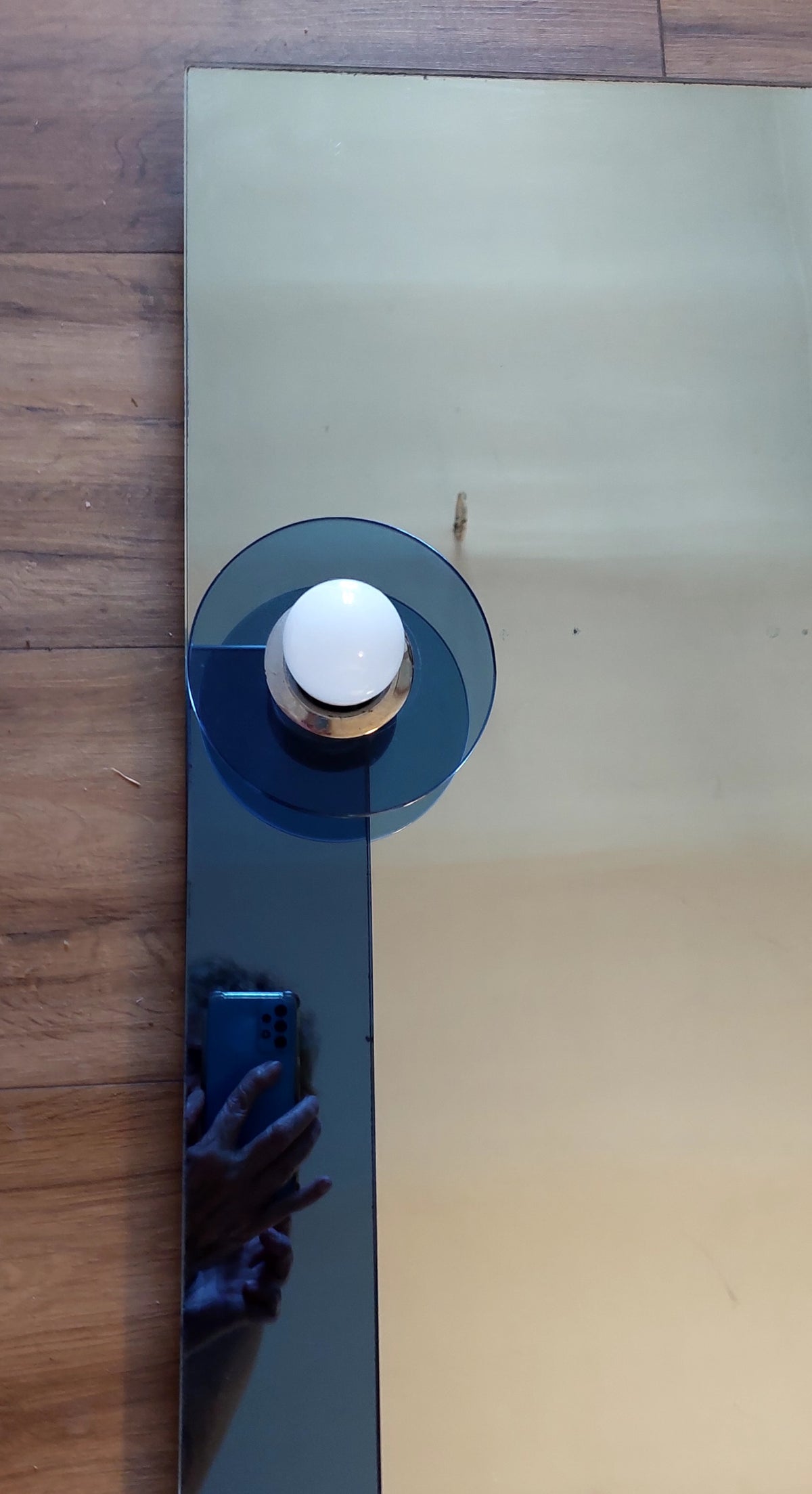 Italian Blue Framed Mirror with lights from the 70s