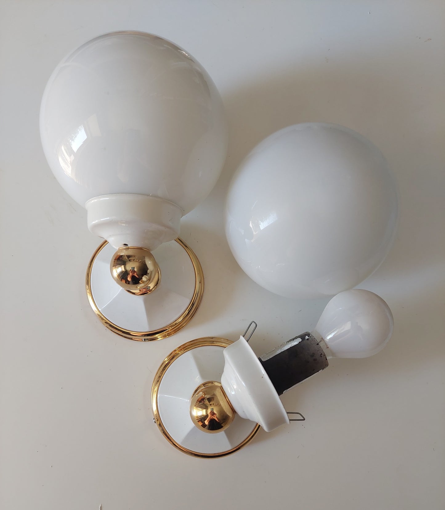 Pair of White Globe Wall Lamps