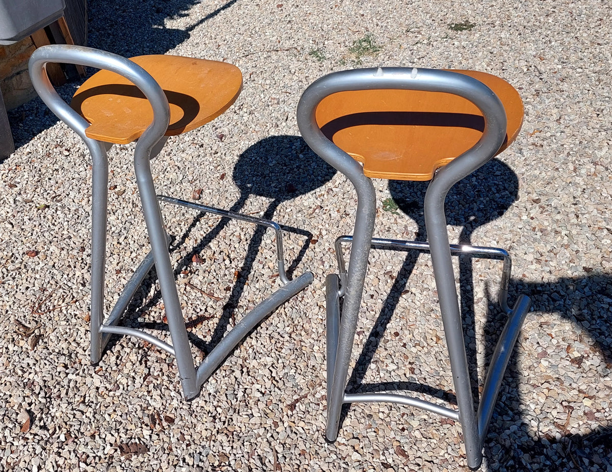 Pair of 80's Aluminium Bar Stools