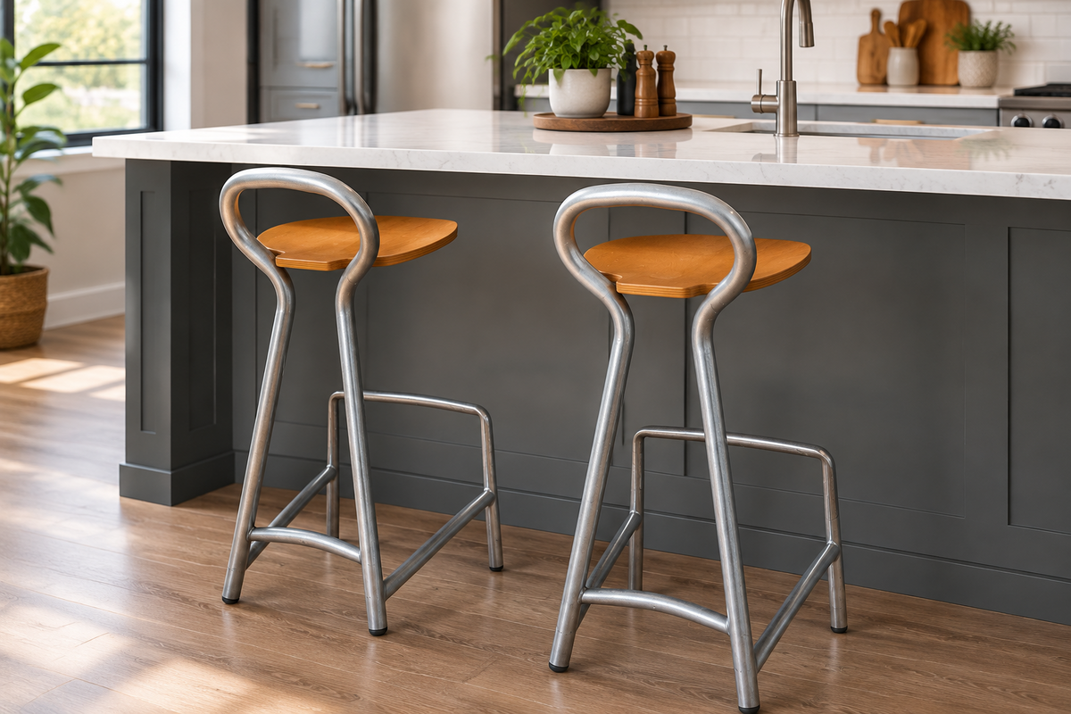 Pair of 80's Aluminium Bar Stools